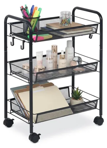Relaxdays Rollwagen aus Metall, Schwarz, 44.5x63x26 cm