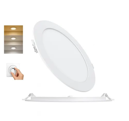 Braytron LED Einbaustrahler LED Panel Einbauspot Dimmbar 18W Ultraflach 26 mm Rund Weiß, LED fest integriert, Neutralweiß, Kaltweiß, Warmweiß, Energieeffizient, Flimmerfrei, Schwenkbar, 3CCT