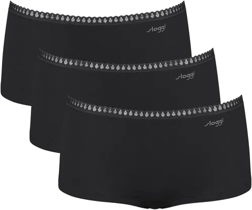 Sloggi GO Crush Short Slip 3er Pack XL Schwarz - Hochwertiger 3er Pack Short Slips aus superweicher, GOTS-zertifizierter Bio-Baumwolle. Dehnbare Spitzenbesätze sorgen für eine optimale Passform und hohen Tragekomfort.