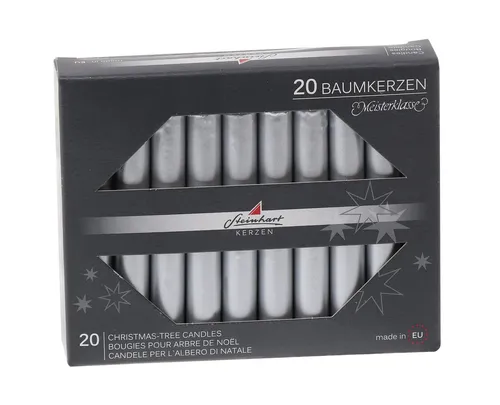 Steinhart Kerzen Adventskerze Baumkerzen Edelglanz Silber 95 x Ø 13 mm, 20 Stück