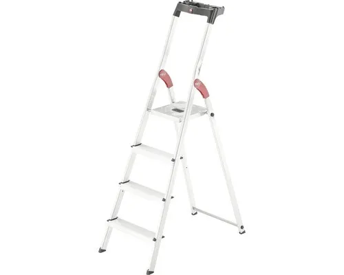 Hailo Stehleiter L60 StandardLine 8160-407 - 4-Stufen Alu-Sicherheitsleiter, mit Multifunktions-Schale und rutschfesten Füßen für sicheren Stand