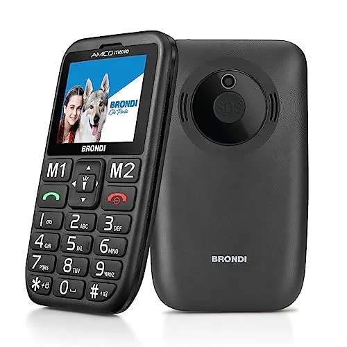 Brondi Amico Stiloso - Seniorenhandy Schwarz - Handys ohne Vertrag mit 2,4'' Display, Dual-SIM und großer Tasten für einfache Bedienung. Ideal für Senioren mit SOS-Funktion und integrierter Taschenlampe.