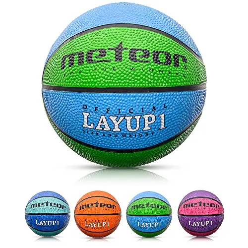 Meteor Layup Basketball - Größen 1 bis 7 - Indoor Outdoor - Strapazierfähige rutschfeste Oberfläche - Kinder, Junioren, Erwachsene - Farbenfrohes Design