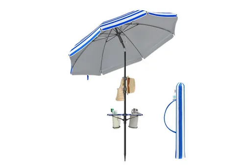 SONGMICS Sonnenschirm, ∅160 cm, Strandschirm, Sonnenschutz UPF 50+, Ablagefläche