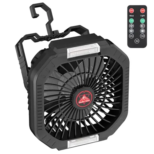 Diealles Shine Camping Ventilator mit Akku 10400mAh, 3 in 1 USB Ventilator, Camping Lüfter Sehr Leise, Zeltventilator mit LED Licht, Tischventilator für Freien Hause Büro