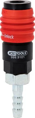 KS Tools 3in1 Universal-Druckluft-Sicherheitskupplung, 9mm mit Schlauchtülle 999.9101