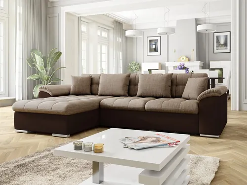 Mirjan24 Ecksofa 5-Sitzer, Braun mit Ottomane links - Ecksofa mit Schlaffunktion und Bettkasten für zusätzlichen Stauraum, ideal für Wohnzimmer. Maße: 280x160 cm, modernes Design und komfortable Sitzfläche.