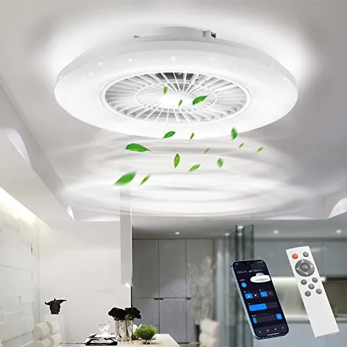 BKZO moderne Smart-LED-Deckenleuchte mit Ventilator, Deckenventilator mit Lampe, Stufenlos Lüftungsgeschwindigkeiten, mühelose Lichtdimmung, 3000-5500 K, Weiß, 60CM
