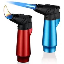 Sturmfeuerzeug Jetflamme 2er Set Metall Winddicht Einstellbar Rot+Blau