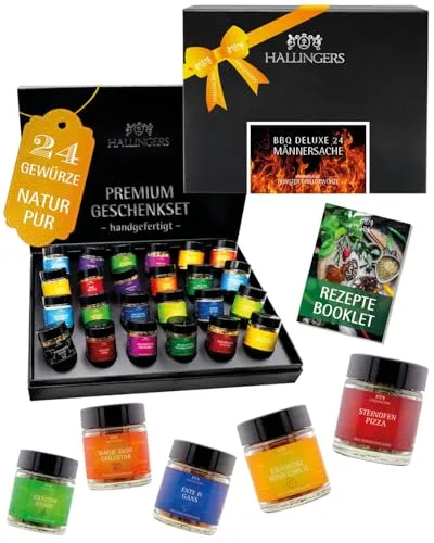 Hallingers Genuss Manufaktur Gewürz Geschenkset handgemacht, 24 BBQ-Gewürze aus aller Welt|Made in Bayern