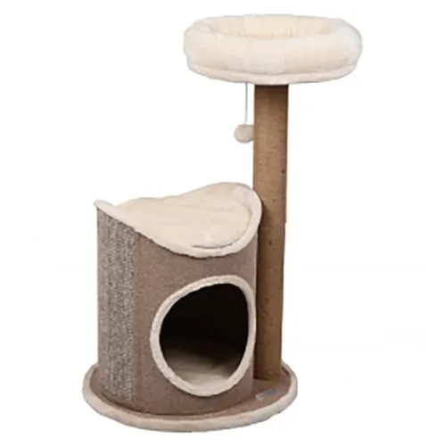 FLAMINGO Kratztonne mit Kratzbaum George - Beige - Kratzbaum für Katzen, bietet eine gemütliche Kuschelhöhle, gepolsterte Plattform und Sisal-Oberfläche für spielerisches Kratzen. Ideal für stundenlangen Spielspaß und schont Ihre Möbel.