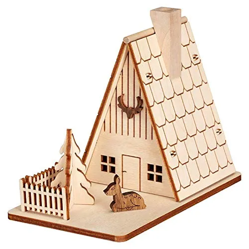 Seiffener Volkskunst | Räucherhaus Forsthaus Räucherfigur | 15 teiliges Bastelset aus Holz | zum Selbstbasteln 14x8x11 cm | Original Erzgebirge | 20001 | Forsthaus