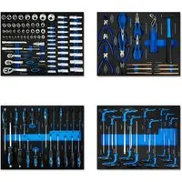 EBERTH Multitool Werkzeug Set 134 Teile für Werkzeugwagen – Blau - Das EBERTH Werkzeug Set überzeugt mit 134 hochwertigen Teilen und sorgt für Ordnung in Ihrer Werkstatt. Ideal für KFZ- und Heimwerkerprojekte, inklusive rutschfester Griffe für sicheren Halt und schnellen Zugriff.