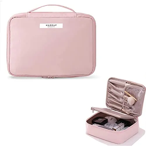 Kosmetiktasche für Frauen, wasserdichte Make-up-Tasche, Reise Kulturbeutel, Waschtasche für Männer & Frauen, Große Make-up- Tragbare Schminktasche Organizer für Damen und Mädchen(Rosa)