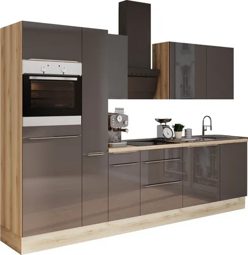 KOCHSTATION Küchenzeile KS-Aken, Breite 300 cm, wahlweise mit E-Geräten, mit Arbeitsplatte 38 mm stark