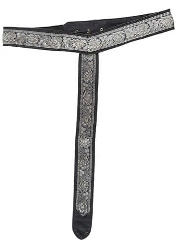 Battle-Merchant – Mittelalterlicher Stoffgürtel – Y-Stoffgürtel mit Bordüre – Edler Gurt aus Baumwolle – Mittelalter, LARP, Reenactment (Schwarz, Einheitsgröße)
