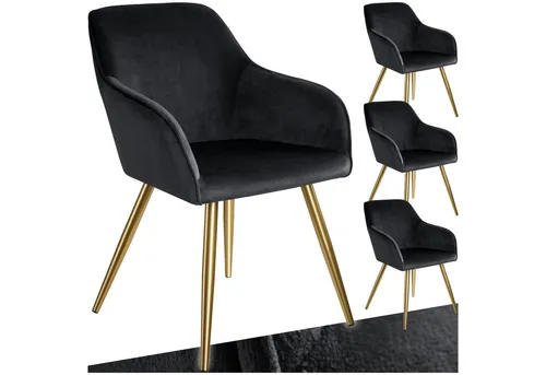 tectake Esszimmerstuhl Marilyn 4er Set - Gepolsterter Samtoptikstuhl - Stühle in Samtoptik, ideal für elegantes Wohnen. Bequeme Armlehnen und robustes Stahlgestell sorgen für hohen Komfort und Stabilität.