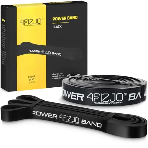 4FIZJO Latex Fitnessbänder, 208x2,2x0,45 cm, mäßiger Widerstand 12-17 kg, Hypoallergen, Widerstandsbänder krafttraining, Calisthenics Equipment, Trainingsband für Yoga, Gymnastikband, Farbe: Schwarz