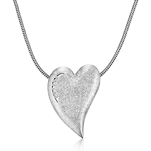 Materia Herz Ketten Anhänger Silber 925 mattiert mit Zirkonia und 40cm Kette KA-153-K22-40