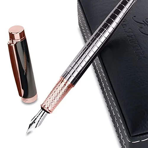 Facile Scriptum | Hochwertiger Premium Füllfederhalter aus Metall mit edlem Etui aus Kunstleder | Modell Alice Rosé | Perfekt zum Schreiben und Verschenken | Roségold & Silbergrau
