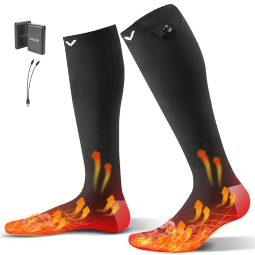 VEVOR Beheizte Socken Unisex, 5000 mAh Akkubetrieben, Wiederaufladbare Heizsocken mit 4 Heizstufen, Fußwärmer für Angeln, Camping, Wandern, Skifahren, Arbeiten im Freien, Winter