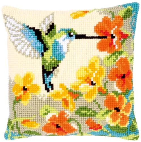 VERVACO Kreuzstich Kissen Set Kolibri mit Blumen - Kreuzstich-Set für Anfänger und Profis, enthält alle Materialien für kreative Entspannung und ein einzigartiges Design in lebendigen Farben. Ideal als Geschenk oder zur eigenen Dekoration!