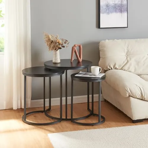 [en.casa] Beistelltisch 3er Set Ulricehamn - Platzsparende Wohnzimmertische - Satztische fürs Wohnzimmer mit flexiblem Design: Das 3er Set aus Metallgestell ermöglicht platzsparendes Verstauen und vielseitige Nutzung in jedem Raum.