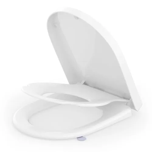 SREWOHS PRO Toilettendeckel mit Kindersitz D Form, WC Sitz mit Absenkautomatik für Familie, Klodeckel Einfache Montage und Schnellverschluss, Klobrille aus Kunststoff, Toilettensitz Softclose, Weiß