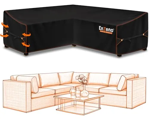 Enzeno Gartenmöbel Abdeckung L-Form,Schutzhülle für Gartenmöbel,wasserdicht Winddicht,Abdeckplane für Outdoor Ecksofa Eck-Loungegruppe Loungemöbel Rechteckig Abdeckhaube 215x215x87CM