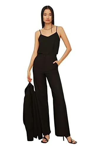 TRENDYOL Damen Black-drapierte Breite Hose Pants, Schwarz, 34 EU