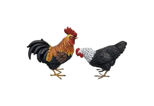 Fachhandel Plus Tierfigur Hahn und Huhn - Dekofiguren für Indoor und Outdoor, einzigartig farbenfrohes Design, ideal für verschiedene Anlässe wie Weihnachten und Ostern, aus langlebigem Kunstharz gefertigt.