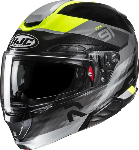 HJC RPHA 91 Klapphelm M - Schwarz-Weiß-Fluogelb - Hochwertiger Klapphelm für Unisex-Erwachsene, ideal für ATV, Onroad und mehr. Mit kratzfestem Visier, Belüftungssystem und praktischem Schnellverschluss. Inklusive Aufbewahrungstasche.