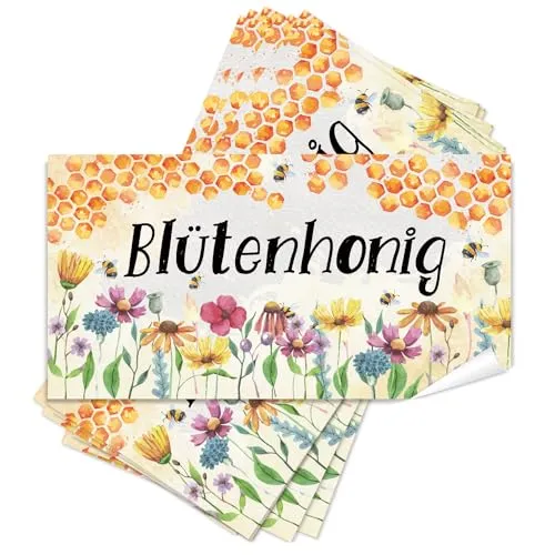 Logbuch-Verlag 25 Blütenhonig Aufkleber selbstklebende Etiketten für Honiggläser Blüten Honig Sticker für Imker 10 x 5 cm