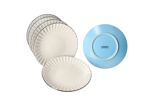 MÄSER Frühstücksteller Mäser OSITA Hellblau Weiß 6x Kuchenteller Steingut 6 Personen