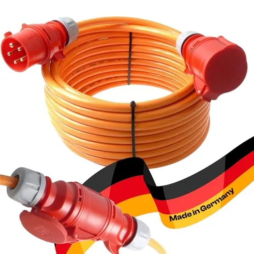 netbote24 maxgo CEE-Starkstromkabel Kraftstromkabel Verlängerungskabel 400V 32A 10m 5P 6h Verlängerung Polyurethanleitung Pur Kabel H07BQ-F 5X4mm² IP44 Außenbereich