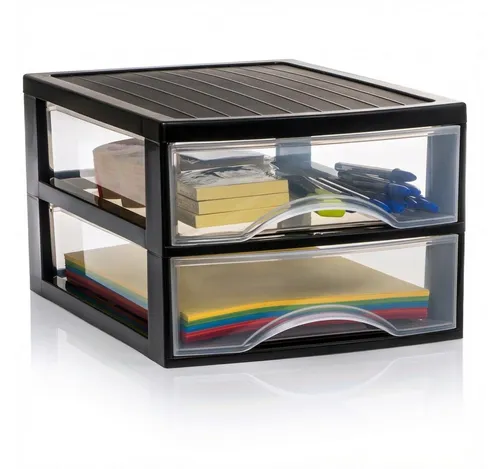 Hausfelder Schubladenbox Schubladenschrank A4 mit 2 Schubladen, Schreibtisch Ordnungssystem, (1-St., A4 mit 2 Schubladen), leicht zu reinigen, BPA-freier Kunststoff, verchiedene Größen