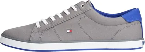 Tommy Hilfiger Herren Vulcanized Sneaker Schuhe, Grau (Steel Grey), 47 - Herren-Sneaker mit hochwertigem Baumwoll-Canvas, optimaler Passform und vulkanisierter Sohle für jeden Freizeitlook. Stilvolles Design mit Tommy-Streifen und Flag.