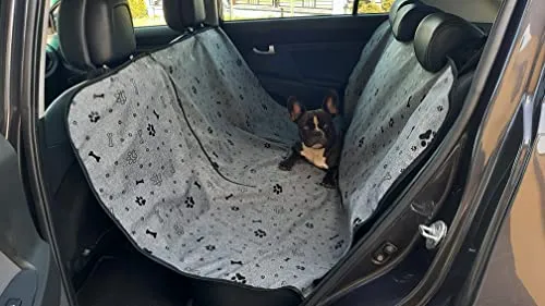 Aves-24 Hunde Autoschondecke 137 x 153 cm Autodecke Auto Decke Hundedecke Katzendecke Rückbank Kofferraum Schutz Wasserfest Schmutzabweisend (4. Grau - Pfoten/Knochen)