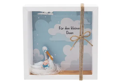 ZauberDeko Geschenkbox Geldgeschenk Geldverpackung MIT NAMEN Baby Storch Junge Geburt Taufe