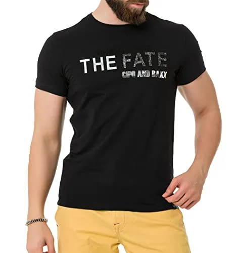 Cipo & Baxx Herren Glänzend Print Shirt Kurzarm CT735 Schwarz M