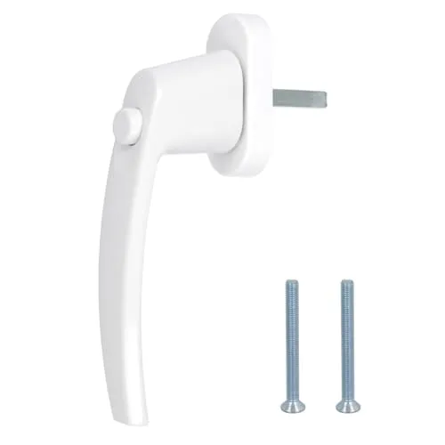 Premium Aluminium Fenstergriff verriegelbar über Druckknopf in Weiß - Stiftlänge 35mm