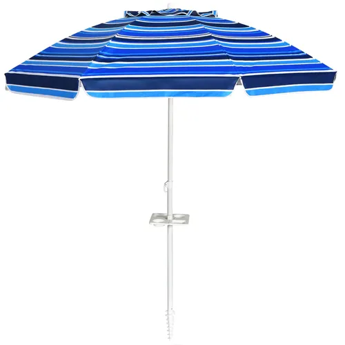 COSTWAY Sonnenschirm Strand 200cm, Strandschirm mit Getränkehalter & Erdspieß, Gartenschirm windfest, UPF 50+, 30° knickbar, Sonnenschutz Marineblau