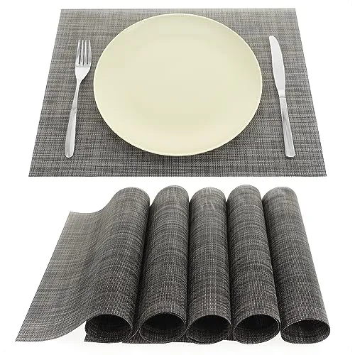 com-four® 6X Platzmatte - Tischset für 6 Personen - pflegeleichtes Platzset mit modernem Design - abwischbare Platzdeckchen aus Kunststoff (anthrazit-schwarz)