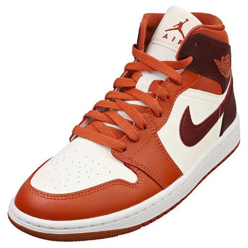 Nike Air Jordan 1 Mid Damen Sneaker - White Brown - 37.5 EU - Stylische Sneaker für Damen mit 2.8 cm Absatzhöhe, ideal für Alltag und Beruf. Hochwertiges Leder und Synthetik sorgen für Komfort und Langlebigkeit.