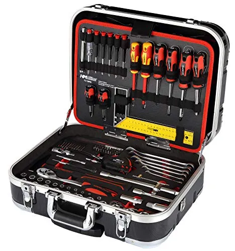 HM Müllner Teleskop Werkzeugkoffer TC18RS - 147-teilig, hochwertig und mobil - Robuster, bestückter Werkzeugkoffer mit 147 Teilen, ideal für Handwerk, Haushalt und Hobby. Mobil dank Trolley-System – die perfekte Lösung für alle Projekte!