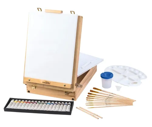 CRELANDO Tischstaffelei im Koffer 52-tlg. Staffelei Acrylfarbe Leinwand