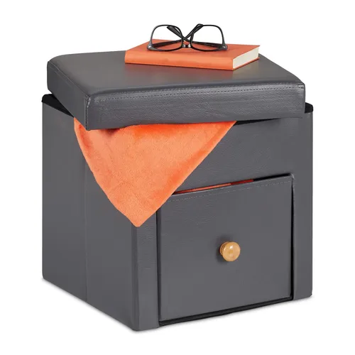 Relaxdays Sitzhocker mit Stauraum Faltbar Grau 38x37x38