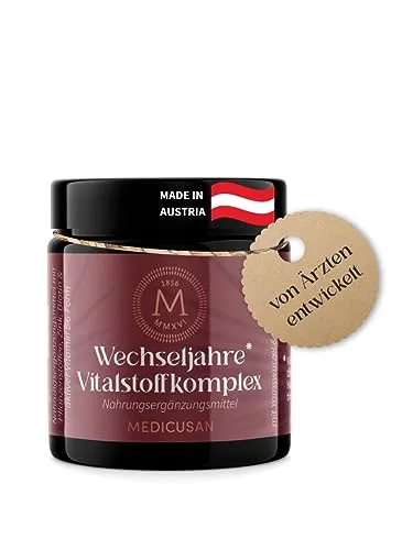 Medicusan Wechseljahre – 300mg Yams Wurzel – 20mg Mönchspfeffer – Hopfen, Salbei, Brennnessel, Lavendel uvm. – 100% NRV Biotin & aktive Vitamin B6-Form – 50% NRV Zink – 1Kapsel/Tag – 30Kapseln/30Tage