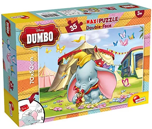 Lisciani – DISNEY Dumbo Puzzle – Maxi-Puzzle 35 Teile – doppelseitig – Rückseite zum Ausmalen – Lernspiel – ab 3 Jahren – fördert Kreativität und Beobachtungsgabe