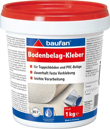 Baufan Bodenbelagkleber 1,0 kg - Starker Halt für Ihre Böden - Kleber & Leime, ideal für die schnelle und zuverlässige Verlegung von Bodenbelägen mit starkem Halt.